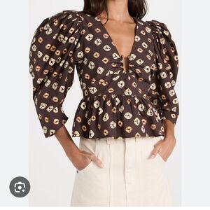 RHODE Brown and Cream Patterned Blouse
